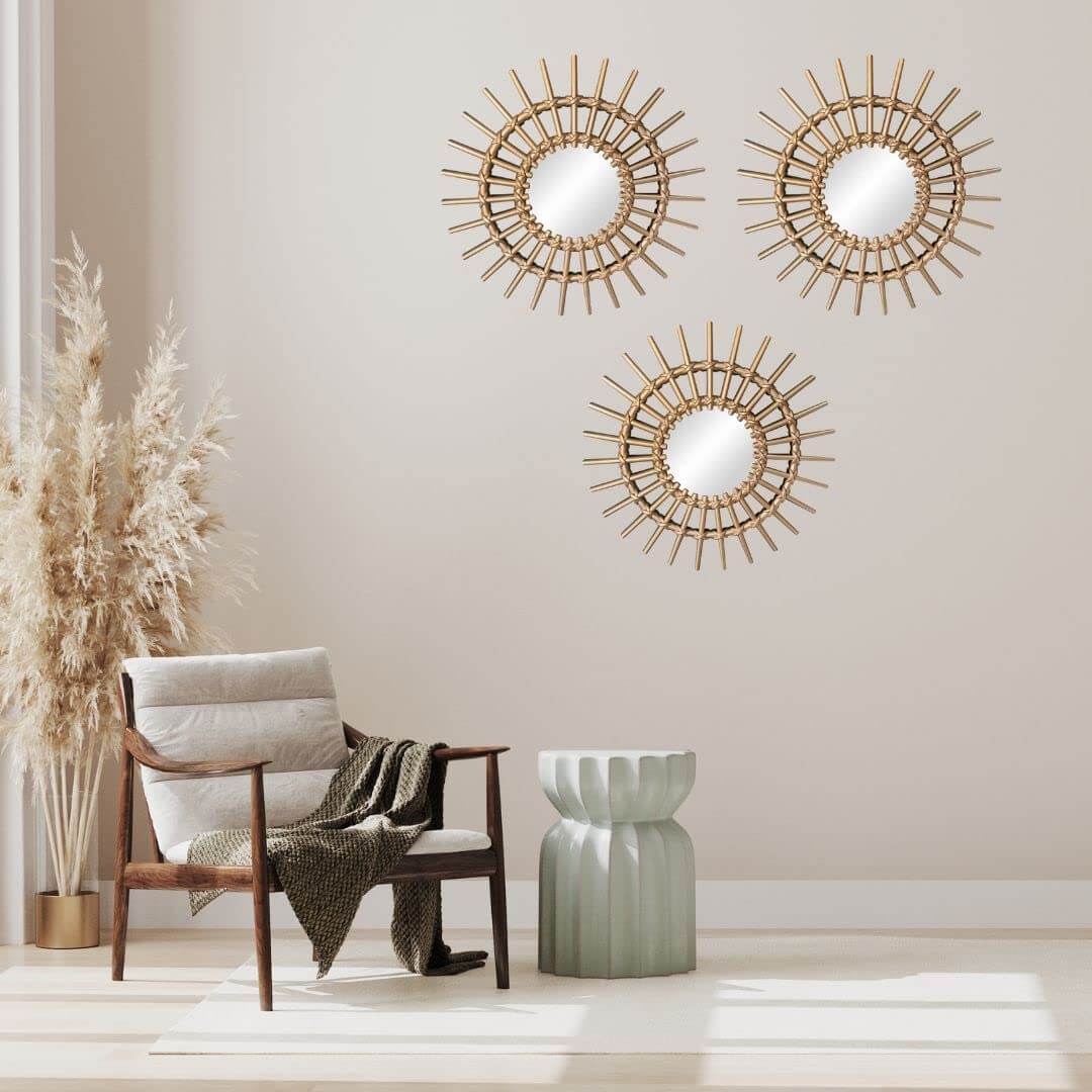 Pack of 3 - Fiber Wall Mirror Hanging for Home Decorations Item with Hook (9 x 9 Inch) Mangal Fashions | Indian Home Decor and Craft