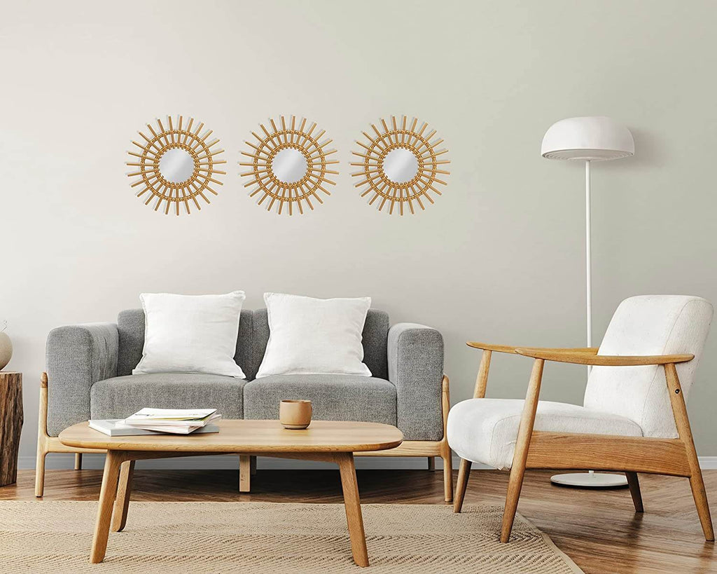 Pack of 3 - Fiber Wall Mirror Hanging for Home Decorations Item with Hook (9 x 9 Inch) Mangal Fashions | Indian Home Decor and Craft