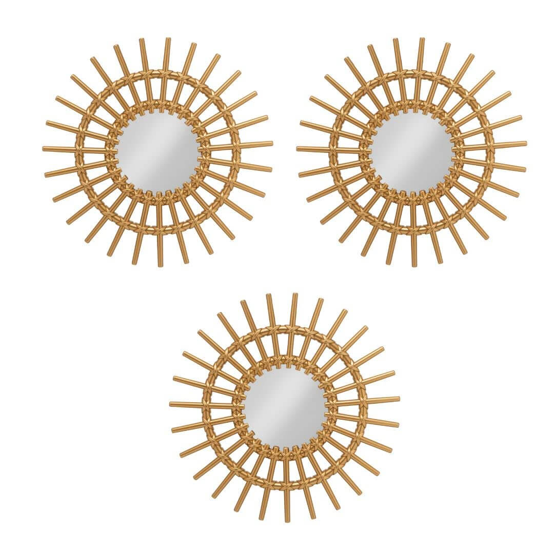 Pack of 3 - Fiber Wall Mirror Hanging for Home Decorations Item with Hook (9 x 9 Inch) Mangal Fashions | Indian Home Decor and Craft