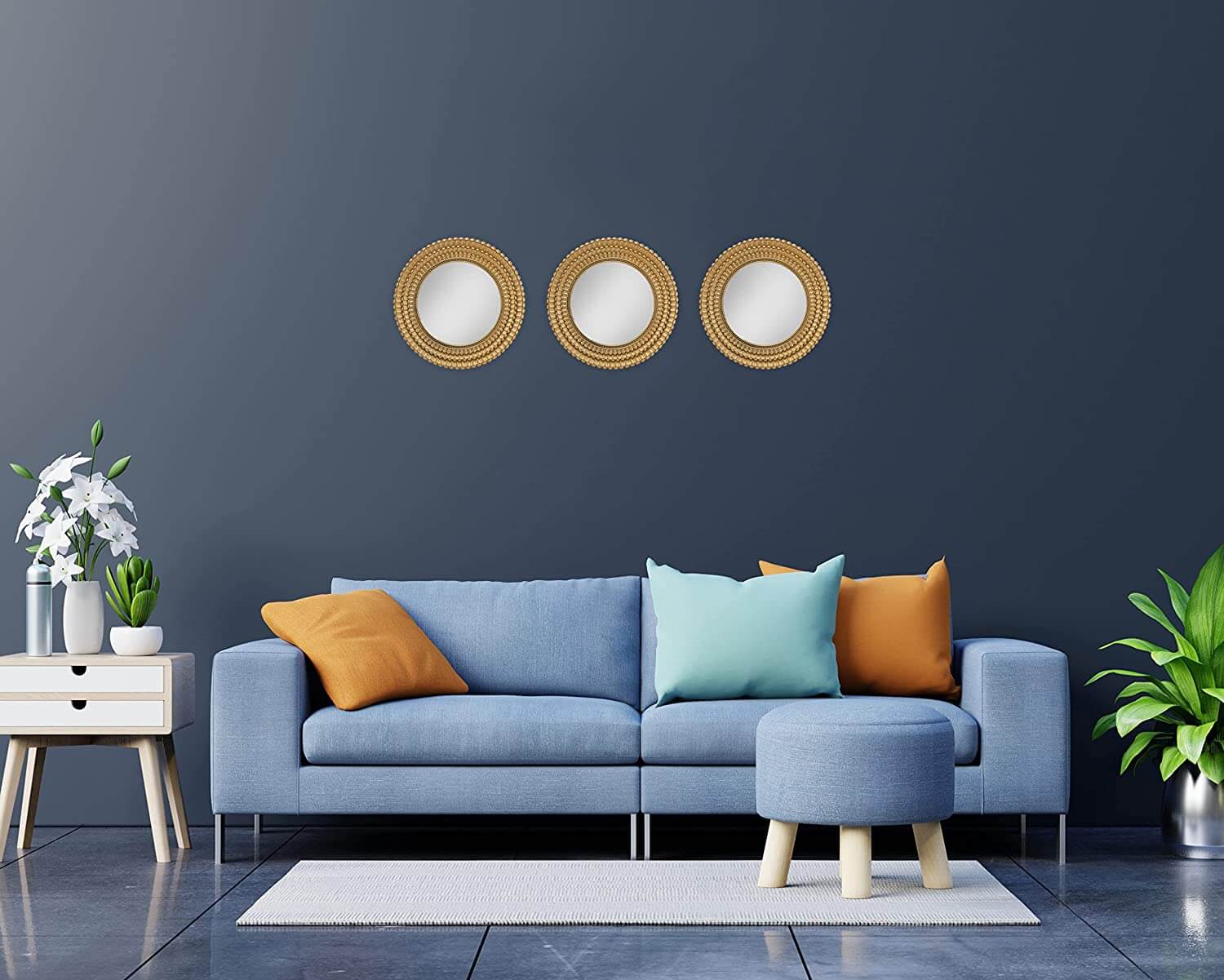 Pack of 3 - Fiber Wall Mirror Hanging for Home Decorations Item with Hook (9 x 9 Inch) Mangal Fashions | Indian Home Decor and Craft