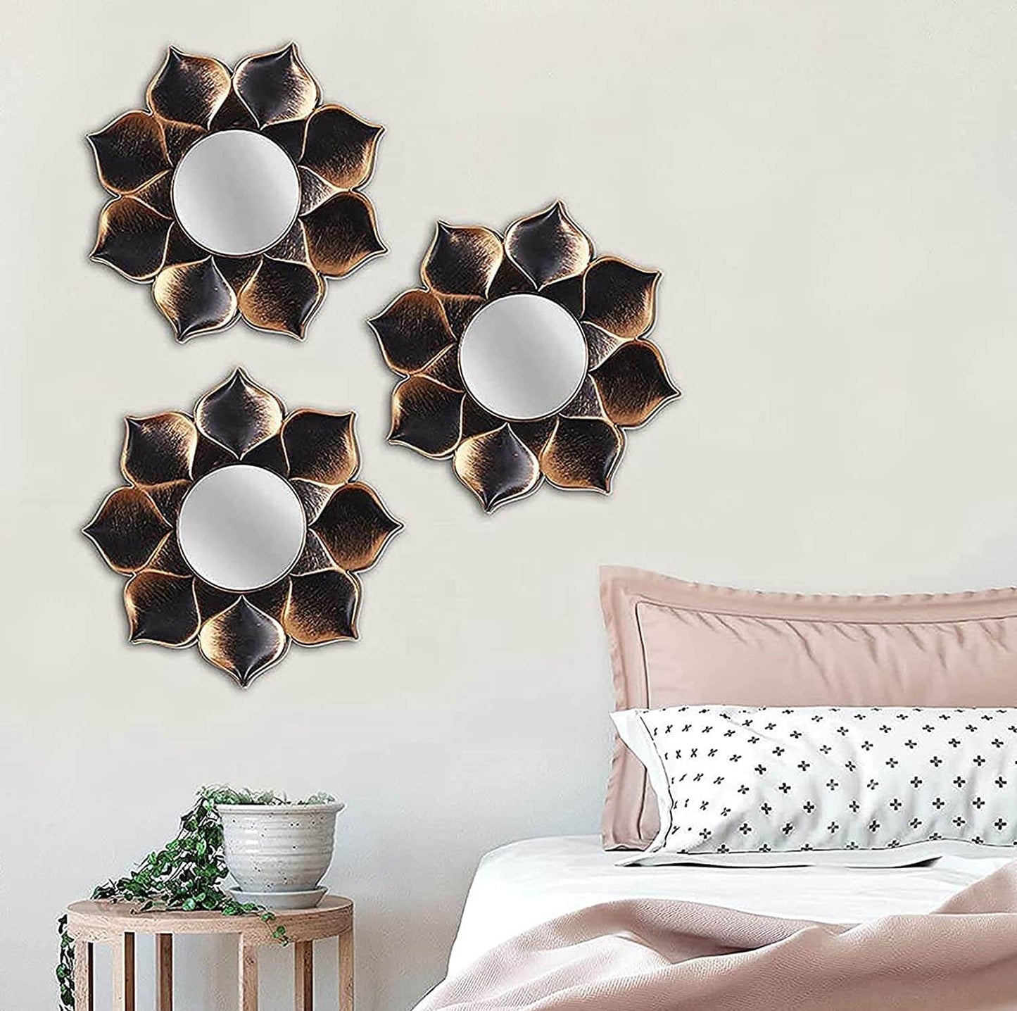Pack of 3 - Lotus Petal Decorative Wall Mirror for Home & Decoration (Size - 9 x 9 inch) Mangal Fashions | Indian Home Decor and Craft
