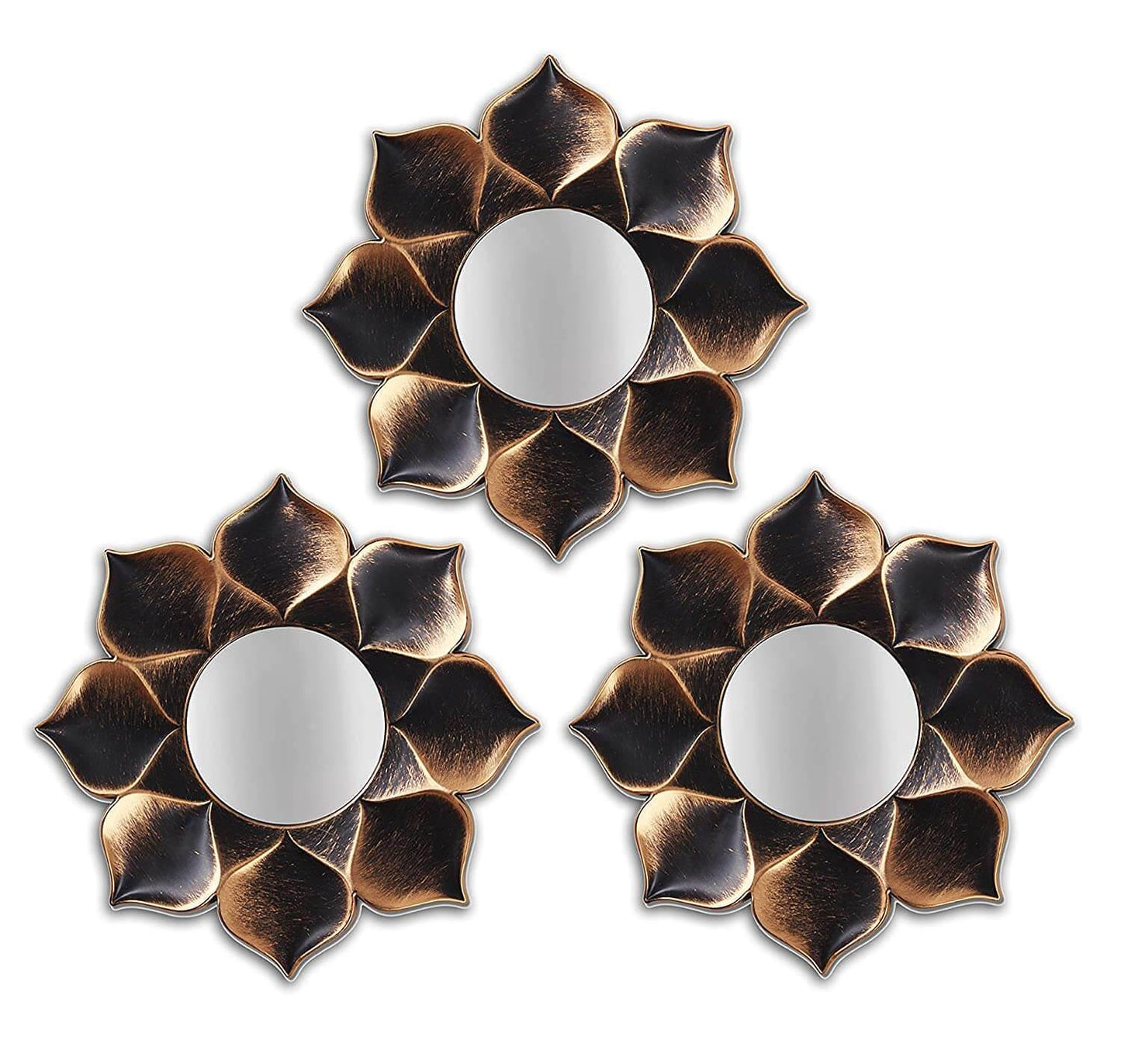 Pack of 3 - Lotus Petal Decorative Wall Mirror for Home & Decoration (Size - 9 x 9 inch) Mangal Fashions | Indian Home Decor and Craft