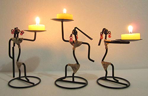 Pack of 3 - Metal Decorative Bunda Ladies Tealight Candle Holders Candle Stand Mangal Fashions | Indian Home Decor and Craft
