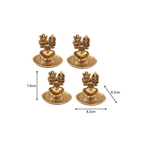 Pack of 4 - Lakshmi Ganesh Hand Diya in Metal Antique Gold Plated (3.25 x 3.25 x 3 Inch) Mangal Fashions | Indian Home Decor and Craft