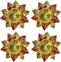Pack of 4 - Small Brass Copper Lotus Flower Petals Kamal Shape Metal Akand Diya for Pooja, Home Decor and Gifting Mangal Fashions | Indian Home Decor and Craft