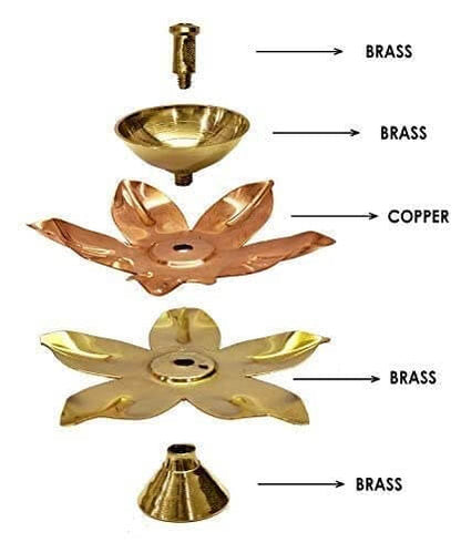 Pack of 4 - Small Brass Copper Lotus Flower Petals Kamal Shape Metal Akand Diya for Pooja, Home Decor and Gifting Mangal Fashions | Indian Home Decor and Craft