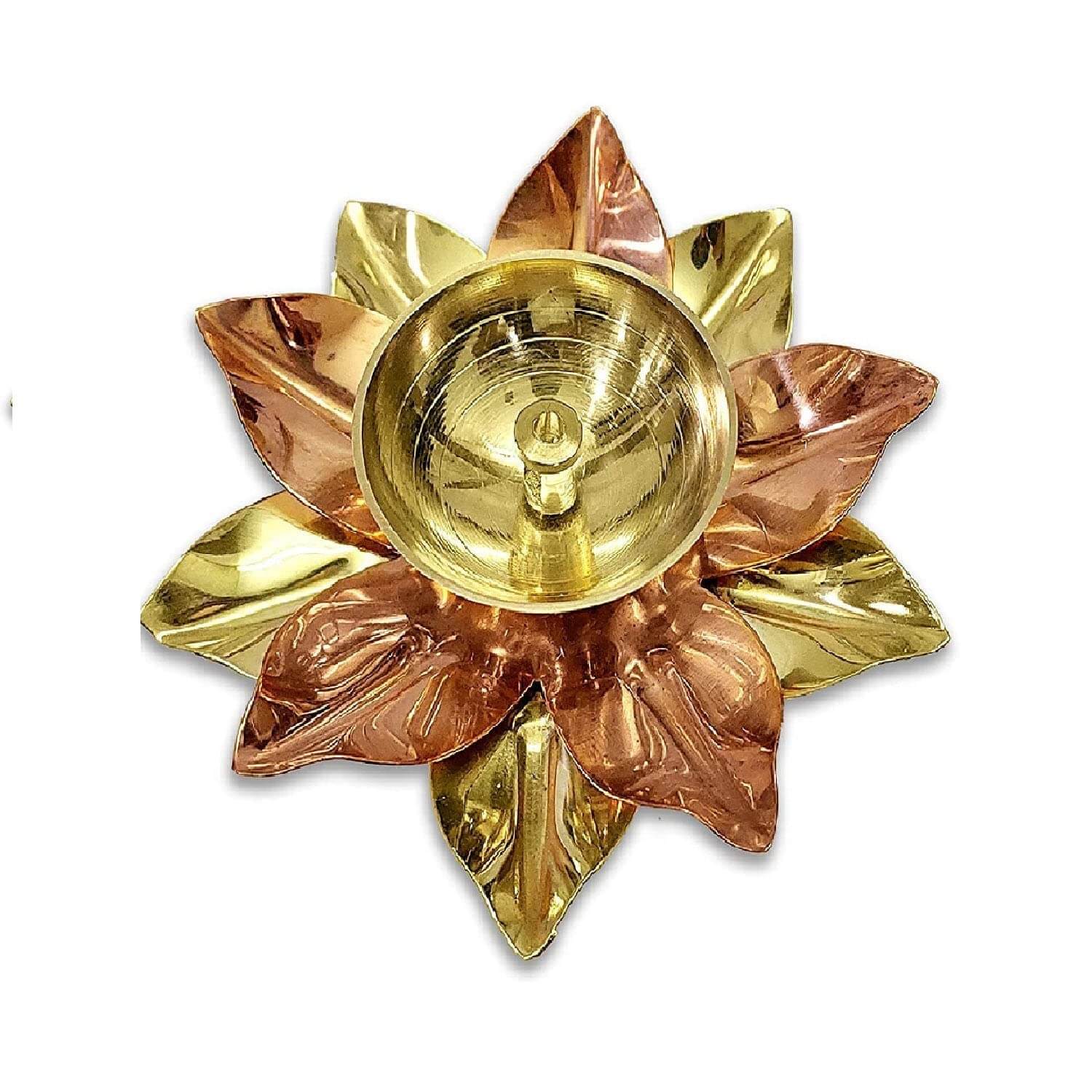 Pack of 4 - Small Brass Copper Lotus Flower Petals Kamal Shape Metal Akand Diya for Pooja, Home Decor and Gifting Mangal Fashions | Indian Home Decor and Craft