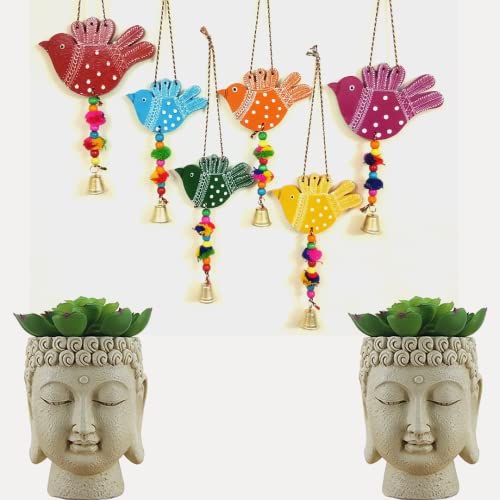 (Pack of 6) Multicolored Birds Handmade Hand Emboss Painted Bird Wall Hanging Decor for Garden, Balcony, Home Mangal Fashions | Indian Home Decor and Craft