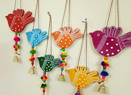 (Pack of 6) Multicolored Birds Handmade Hand Emboss Painted Bird Wall Hanging Decor for Garden, Balcony, Home Mangal Fashions | Indian Home Decor and Craft