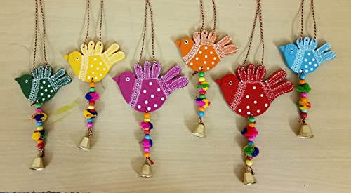(Pack of 6) Multicolored Birds Handmade Hand Emboss Painted Bird Wall Hanging Decor for Garden, Balcony, Home Mangal Fashions | Indian Home Decor and Craft