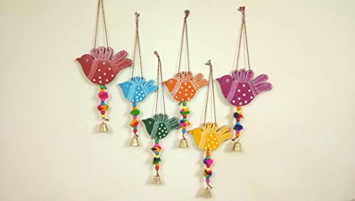 (Pack of 6) Multicolored Birds Handmade Hand Emboss Painted Bird Wall Hanging Decor for Garden, Balcony, Home Mangal Fashions | Indian Home Decor and Craft