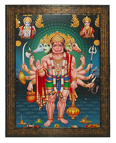 Panchmukhi Hanuman Painting - Synthetic Wood, 27x30.5x1cm, Multicolour (Framed Without Glass) Mangal Fashions | Indian Home Decor and Craft