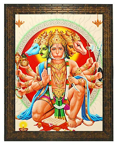 Panchmukhi Hanuman Painting -Synthetic Wood, 27x30.5x1cm, Multicolour (without Glass) Mangal Fashions | Indian Home Decor and Craft