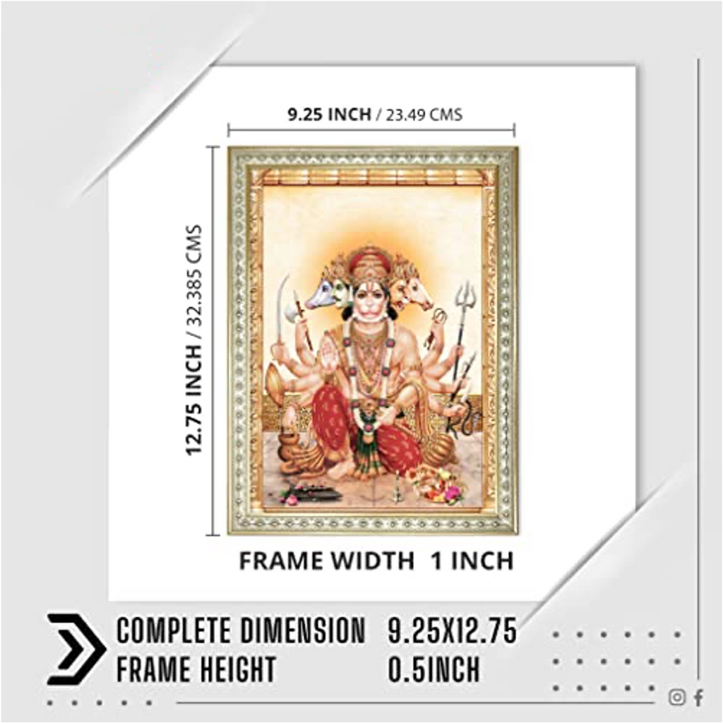Panchmukhi Hanuman Photo With Frame Wall Art Painting, Multicolor, Traditional, 32 X 23.5 cams (Framed Without Glass) Mangal Fashions | Indian Home Decor and Craft