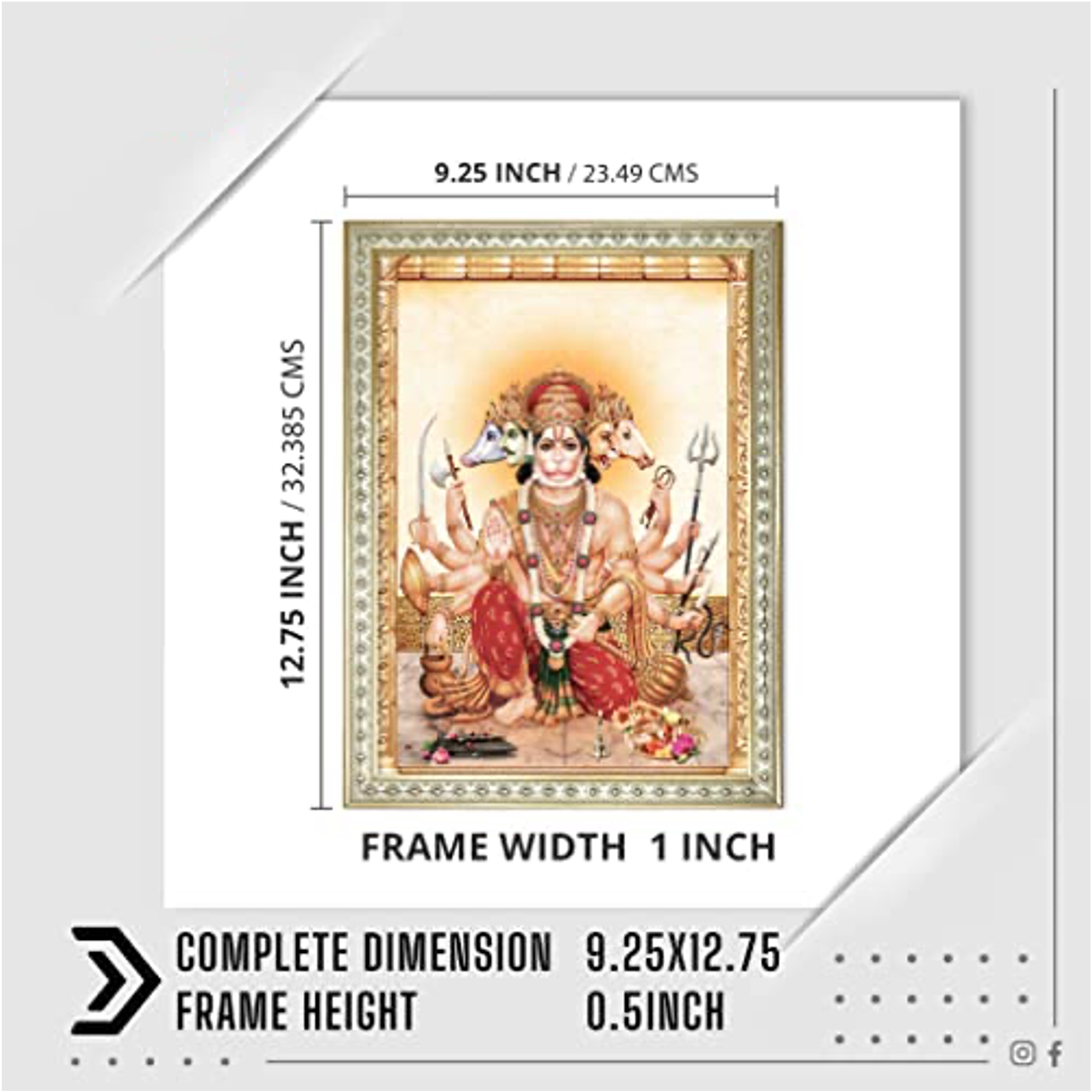 Panchmukhi Hanuman Photo With Frame Wall Art Painting, Multicolor, Traditional, 32 X 23.5 cams (Framed Without Glass) Mangal Fashions | Indian Home Decor and Craft