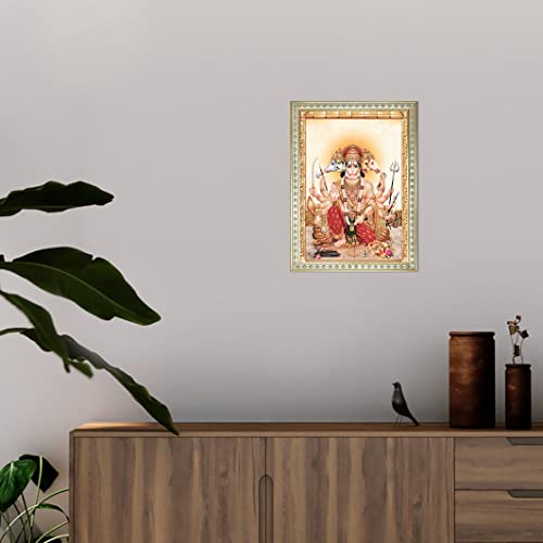 Panchmukhi Hanuman Photo With Frame Wall Art Painting, Multicolor, Traditional, 32 X 23.5 cams (Framed Without Glass) Mangal Fashions | Indian Home Decor and Craft