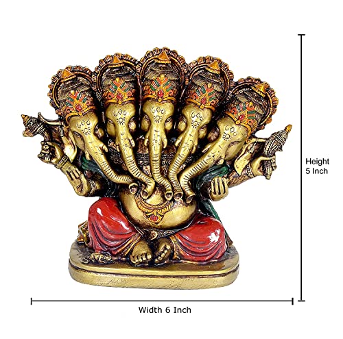 Panchmukhi Lord Ganesha Idol for Decoration and Pooja Gifting (Resin, Height : 5 inch) Mangal Fashions | Indian Home Decor and Craft