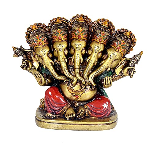 Panchmukhi Lord Ganesha Idol for Decoration and Pooja Gifting (Resin, Height : 5 inch) Mangal Fashions | Indian Home Decor and Craft