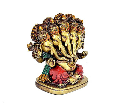 Panchmukhi Lord Ganesha Idol for Decoration and Pooja Gifting (Resin, Height : 5 inch) Mangal Fashions | Indian Home Decor and Craft