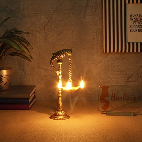 Parrot Design 7.5 Inches (SMALL) Brass Hanging Diya Pair (Pack of 2), Antique Yellow, Standard Mangal Fashions | Indian Home Decor and Craft