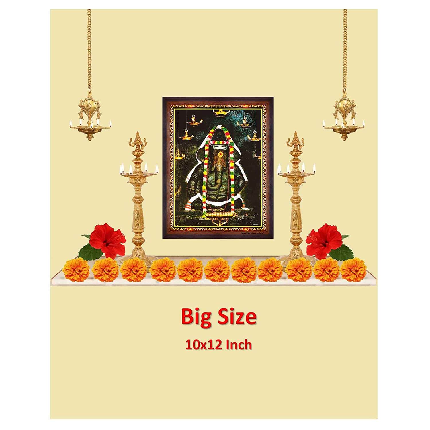 Pillayarpatti Karpaga Vinayagar Ganesha Hanging Photo Frame for Home Temple, Home Decoration, Wall Decoration, Gift Items (Large, 10x12in) Mangal Fashions | Indian Home Decor and Craft