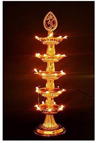 Plastic Premium 5 Layer Electric Gold LED Bulb Lights Diya for Pooja Mandir Diwali Festival Decoration (Pack of 2) Mangal Fashions | Indian Home Decor and Craft