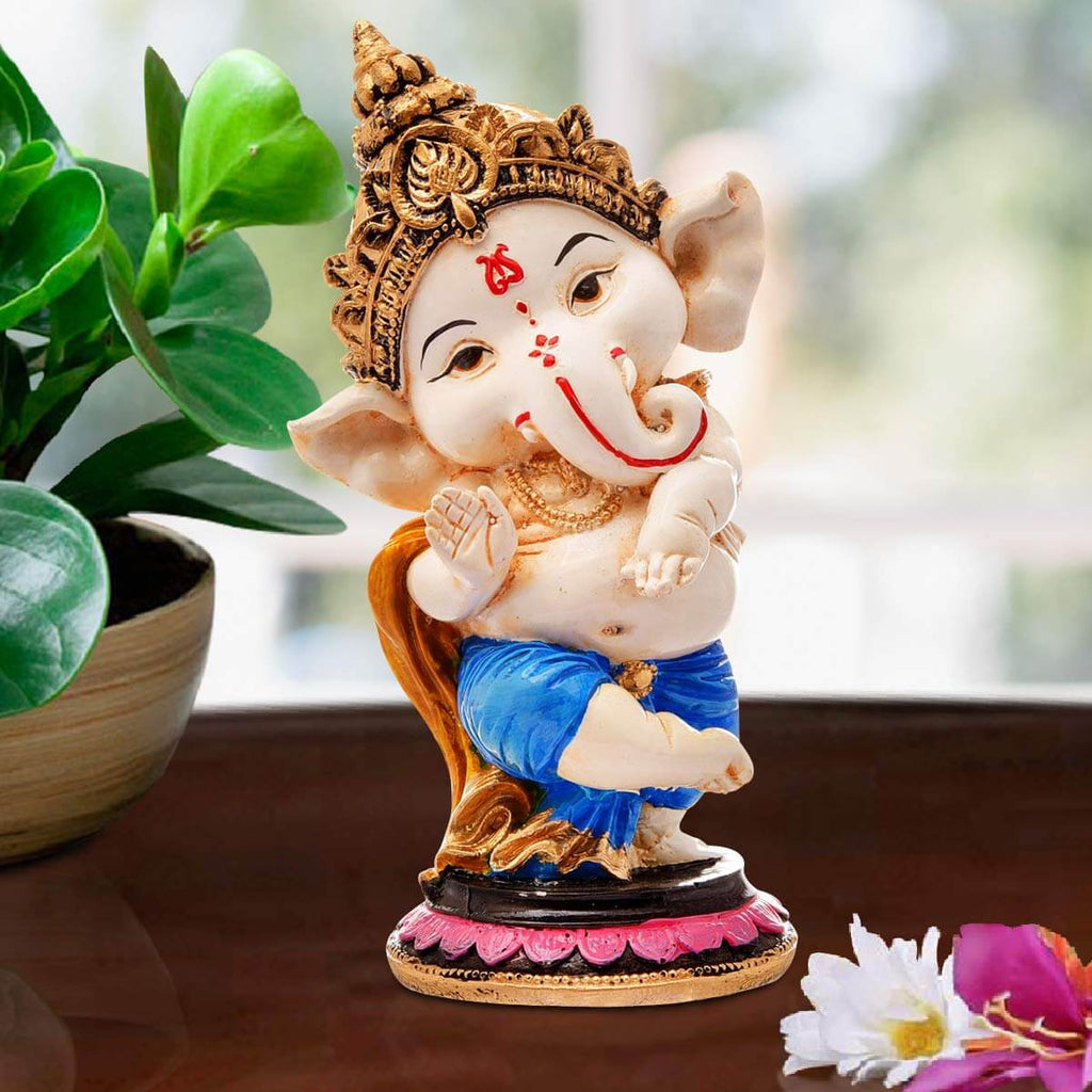 Polyresin Eco Friendly Lord Ganesha Statue Idol Figurine for Home Temple and Car Dashboard (Multicolor) Mangal Fashions | Indian Home Decor and Craft