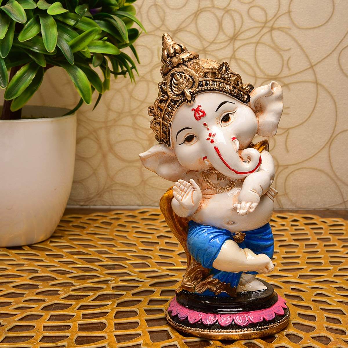 Polyresin Eco Friendly Lord Ganesha Statue Idol Figurine for Home Temple and Car Dashboard (Multicolor) Mangal Fashions | Indian Home Decor and Craft