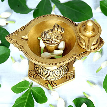 Pradosha Vilakku Brass Brass Shivling Diya | Sivalinga Vilakku 10 cm Height, Gold Color Mangal Fashions | Indian Home Decor and Craft