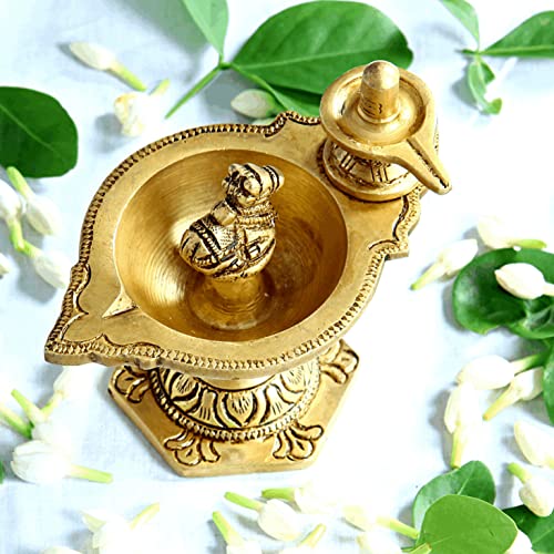 Pradosha Vilakku Brass Brass Shivling Diya | Sivalinga Vilakku 10 cm Height, Gold Color Mangal Fashions | Indian Home Decor and Craft