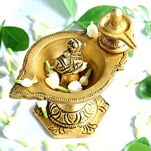 Pradosha Vilakku Brass Brass Shivling Diya | Sivalinga Vilakku 10 cm Height, Gold Color Mangal Fashions | Indian Home Decor and Craft