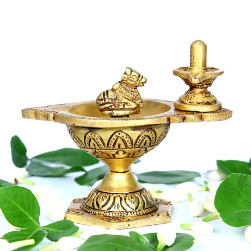 Pradosha Vilakku Brass Brass Shivling Diya | Sivalinga Vilakku 10 cm Height, Gold Color Mangal Fashions | Indian Home Decor and Craft