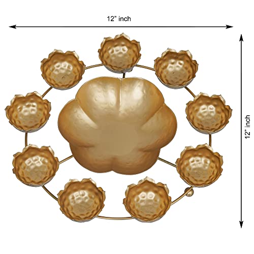 Premium 9 Lotus Diya Tealight Candle Holder Urli Bowl for Home and Pooja Decorations (12 Inches,Gold) Mangal Fashions | Indian Home Decor and Craft