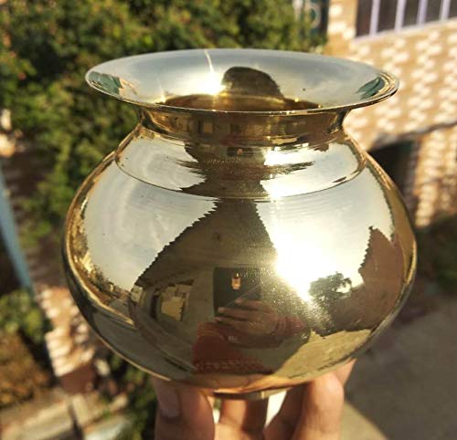 Pure Brass Pooja Kalash | Lota - Plain 4.5 inch with 500ml Capacity Mangal Fashions | Indian Home Decor and Craft