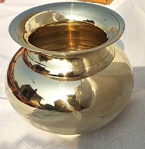 Pure Brass Pooja Kalash | Lota - Plain 4.5 inch with 500ml Capacity Mangal Fashions | Indian Home Decor and Craft