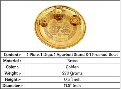 Pure Brass Pooja Thali Set with Shree Lakshmi Ganesh Embossed Design, Religious Spiritual Item, Home Temple, DIameter-11.5" Inch Mangal Fashions | Indian Home Decor and Craft