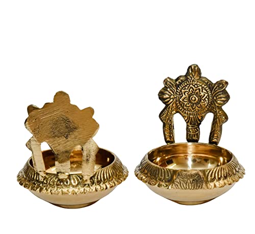 Pure Brass Shanku Chakra kuber Diya, 3 inches, Brass Colour, (2 Piece Pack) Mangal Fashions | Indian Home Decor and Craft