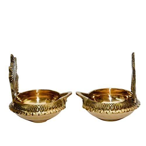 Pure Brass Shanku Chakra kuber Diya, 3 inches, Brass Colour, (2 Piece Pack) Mangal Fashions | Indian Home Decor and Craft