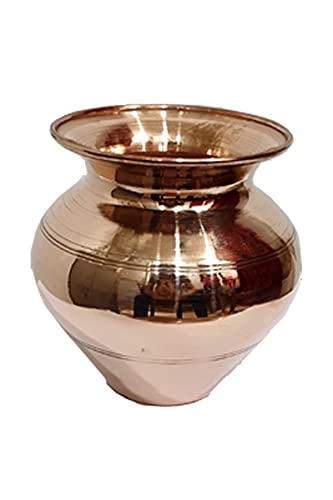 Pure Copper Kumkuma Kalash/Tamba Lota with Line Design (500 ml) Mangal Fashions | Indian Home Decor and Craft
