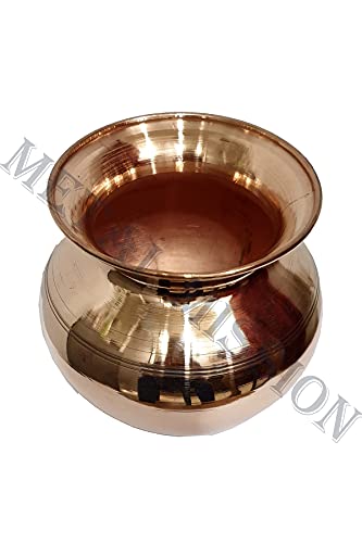 Pure Copper Kumkuma Kalash/Tamba Lota with Line Design (500 ml) Mangal Fashions | Indian Home Decor and Craft