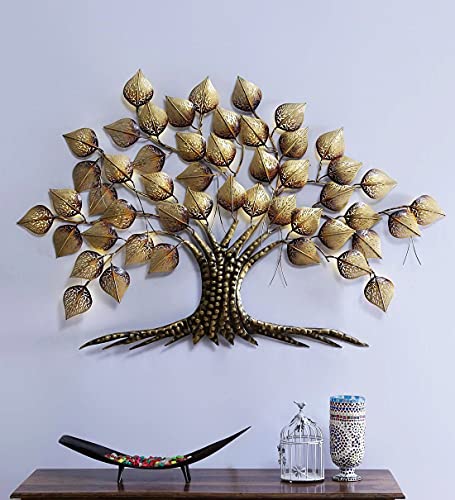 Rajasthani Ethnic Handcrafted Powder Coated Metal Decorative Tree Wall Art (Golden with LED, 55x2x38 Inch) Mangal Fashions | Indian Home Decor and Craft