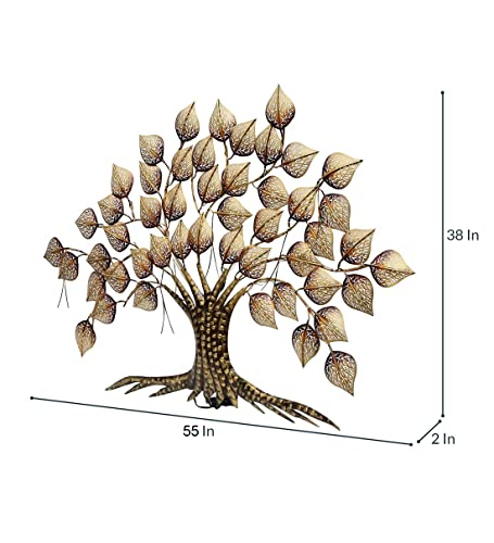 Rajasthani Ethnic Handcrafted Powder Coated Metal Decorative Tree Wall Art (Golden with LED, 55x2x38 Inch) Mangal Fashions | Indian Home Decor and Craft