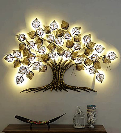 Rajasthani Ethnic Handcrafted Powder Coated Metal Decorative Tree Wall Art (Golden with LED, 55x2x38 Inch) Mangal Fashions | Indian Home Decor and Craft
