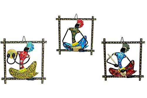 Rajasthani Musicians Metal showpiece for Home Decor (Black Frame, 9x9 inch) Mangal Fashions | Indian Home Decor and Craft