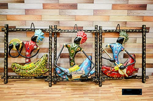 Rajasthani Musicians Metal showpiece for Home Decor (Black Frame, 9x9 inch) Mangal Fashions | Indian Home Decor and Craft