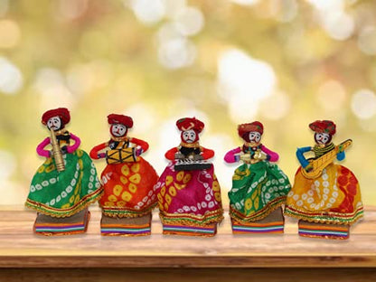 Recycled Material Rajasthani Musician Bawla Male Puppets Idol (11 x 28 cm Multicolor, 5 Pieces) Mangal Fashions | Indian Home Decor and Craft