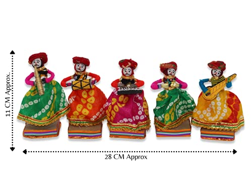 Recycled Material Rajasthani Musician Bawla Male Puppets Idol (11 x 28 cm Multicolor, 5 Pieces) Mangal Fashions | Indian Home Decor and Craft
