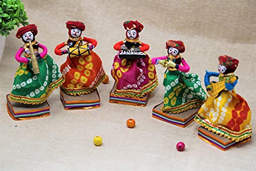 Recycled Material Rajasthani Musician Bawla Male Puppets Idol (11 x 28 cm Multicolor, 5 Pieces) Mangal Fashions | Indian Home Decor and Craft