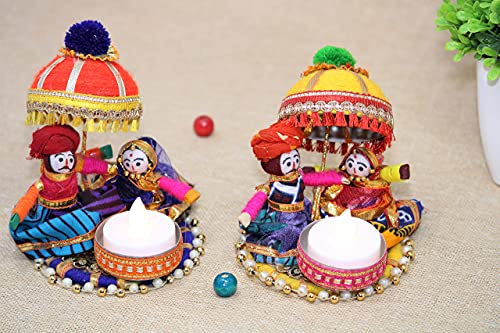 Recycled Material Rajasthani Raja Rani Puppet/Dolls Decorative Tealight Candle Holder (Pack of 2) Mangal Fashions | Indian Home Decor and Craft