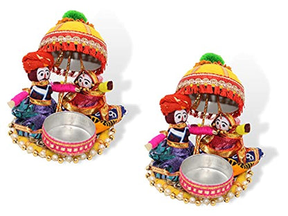 Recycled Material Rajasthani Raja Rani Puppet/Dolls Decorative Tealight Candle Holder (Pack of 2) Mangal Fashions | Indian Home Decor and Craft